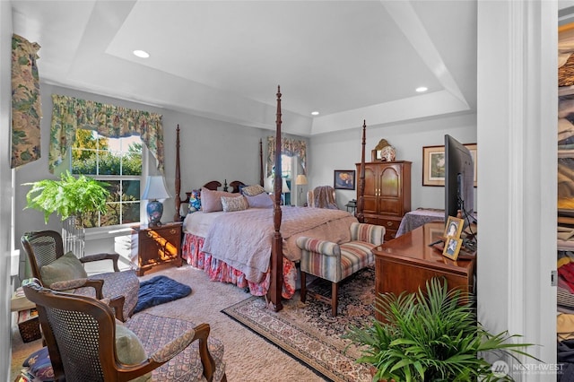 461 Klahhane Rd, Sequim, WA 98382 - carpeted bedroom with a raised ceiling and recessed lighting