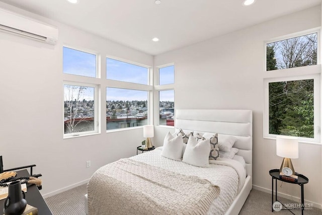 2925 Franklin Ave E Unit A, Seattle, WA 98102 - carpeted bedroom with a wall mounted air conditioner, recessed lighting, and a water view
