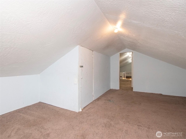 2310 S Laurel St, Port Angeles, WA 98362 - additional living space with a textured ceiling, vaulted ceiling, and carpet
