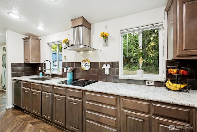 29 Sherburne Rd, Sequim, WA 98382 - kitchen featuring black electric stovetop, stainless steel dishwasher, wall chimney exhaust hood, healthy amount of natural light, and recessed lighting