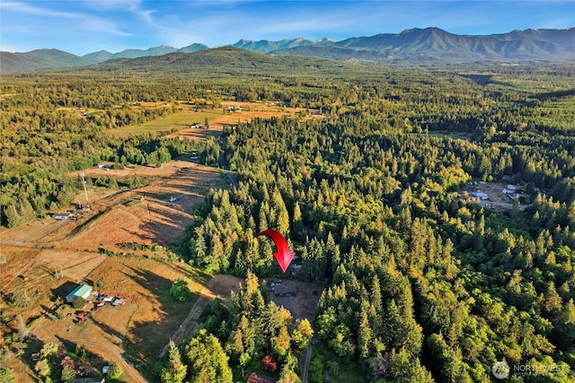 29 Sherburne Rd, Sequim, WA 98382 - aerial overview of property's location featuring a mountain backdrop and a heavily wooded area