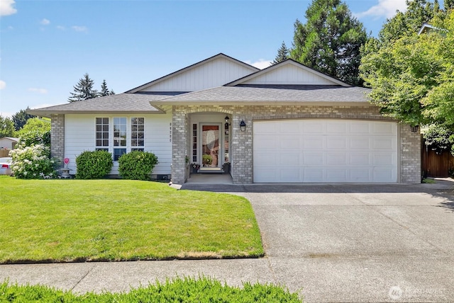 13019 NE 96th Way, Vancouver, WA 98682 - ranch-style home featuring an attached garage, concrete driveway, brick siding, a front yard, and roof with shingles