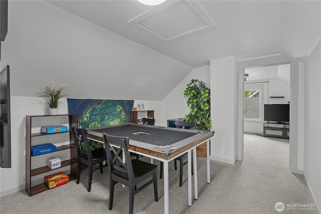 3738 E J St, Tacoma, WA 98404 - rec room featuring light colored carpet, lofted ceiling, and attic access