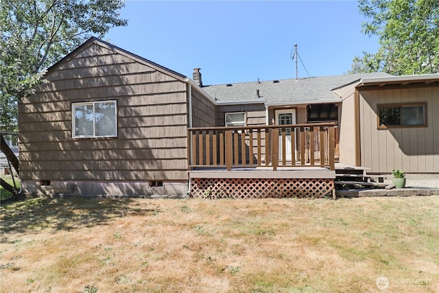 837 NW Duffy St, Chehalis, WA 98532 - rear view of property with a lawn, a wooden deck, and crawl space