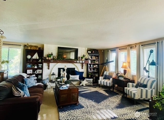 1327 Marie View St, Port Angeles, WA 98363 - living room with a textured ceiling and wood finished floors