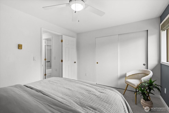 728 NW 189th Ln, Shoreline, WA 98177 - bedroom with carpet, a closet, and ceiling fan