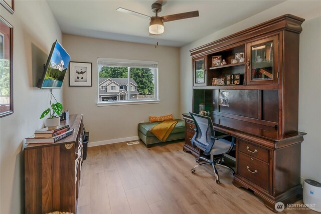 15539 Bergh Ct SE, Yelm, WA 98597 - office with ceiling fan and light wood-style flooring