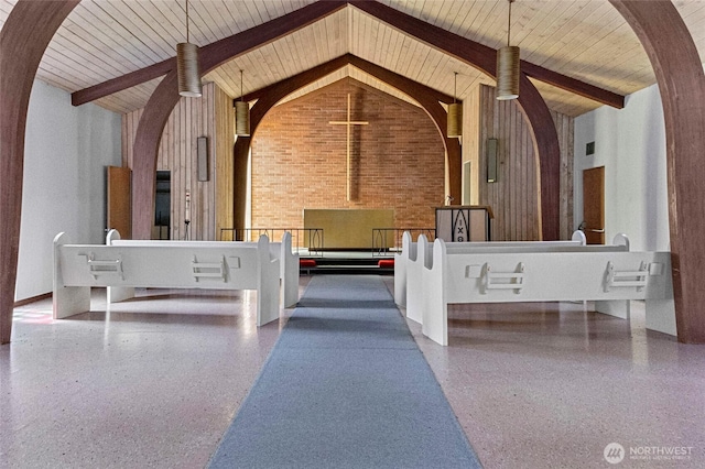 46372 E Main St, Concrete, WA 98237 - reception area with a wood ceiling with exposed beams, arched walkways, and high vaulted ceiling