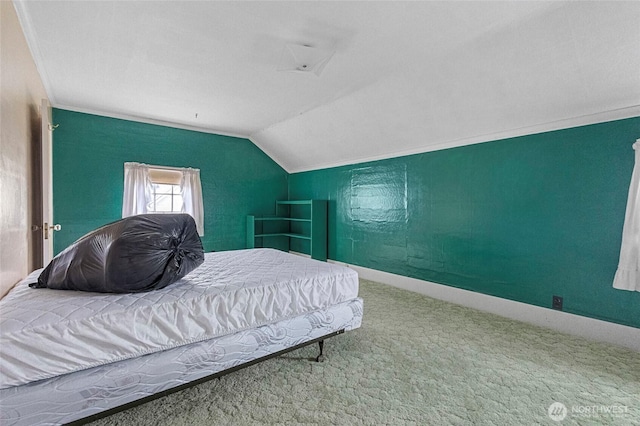 46372 E Main St, Concrete, WA 98237 - bedroom featuring vaulted ceiling, carpet flooring, and crown molding