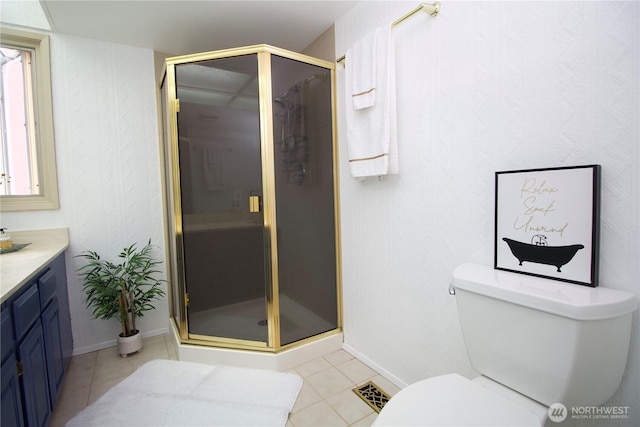 28635 11th Ave S, Federal Way, WA 98003 - bathroom with vanity, a stall shower, and tile patterned flooring