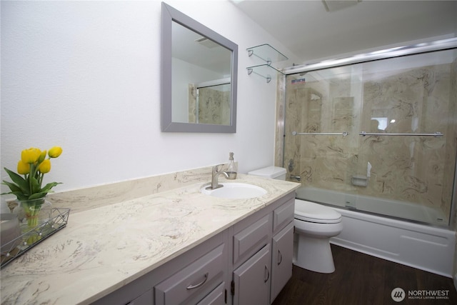 28635 11th Ave S, Federal Way, WA 98003 - full bath featuring vanity, enclosed tub / shower combo, and wood finished floors