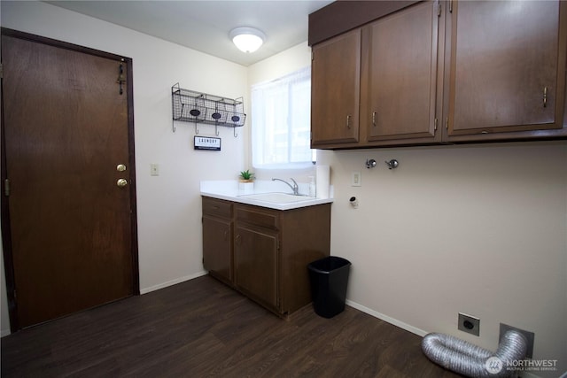 28635 11th Ave S, Federal Way, WA 98003 - washroom featuring electric dryer hookup, cabinet space, and dark wood-style flooring