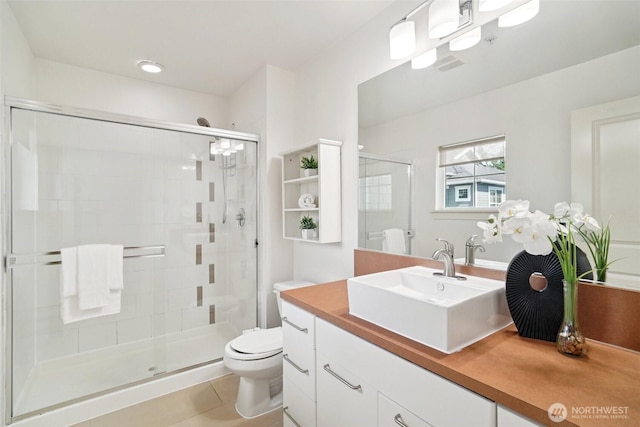 1899 NE Kenyon Ct, Issaquah, WA 98029 - full bath with vanity, a stall shower, and tile patterned flooring