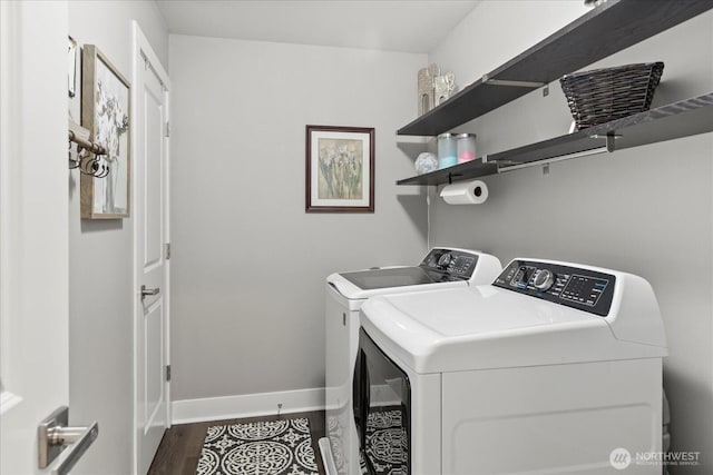 6010 155th St SW, Edmonds, WA 98026 - washroom with washing machine and dryer and dark wood finished floors