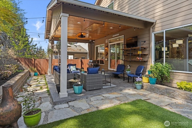 6010 155th St SW, Edmonds, WA 98026 - view of patio / terrace featuring an outdoor living space and ceiling fan