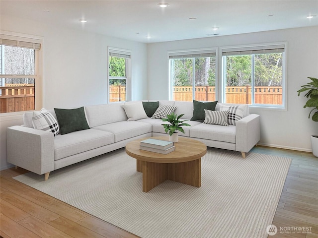 17911 139th Pl E, Puyallup, WA 98374 - living room featuring light wood-type flooring and recessed lighting