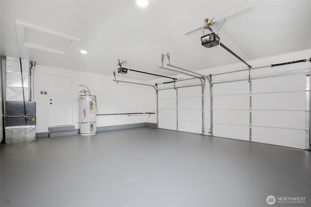 1308 133rd St S, Tacoma, WA 98444 - garage with strapped water heater, a garage door opener, recessed lighting, and heating unit