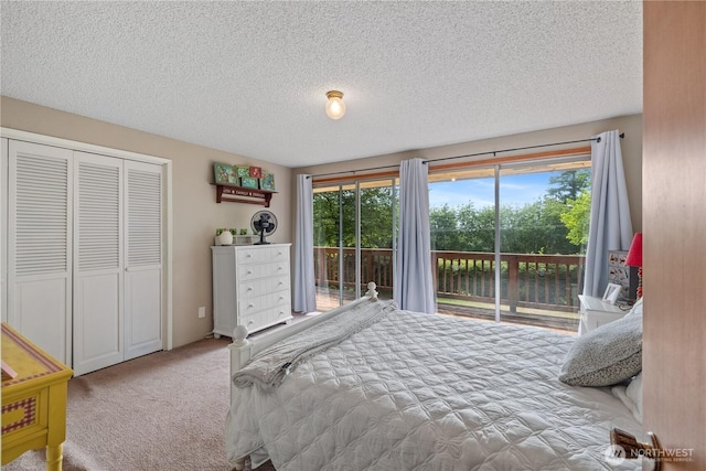 23019 Arlington Heights Rd, Arlington, WA 98223 - carpeted bedroom with access to outside, multiple windows, a textured ceiling, and a closet