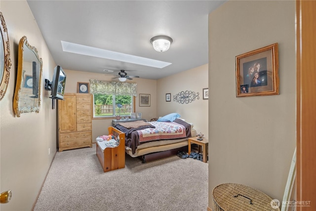 23019 Arlington Heights Rd, Arlington, WA 98223 - bedroom featuring a skylight, carpet floors, and a ceiling fan
