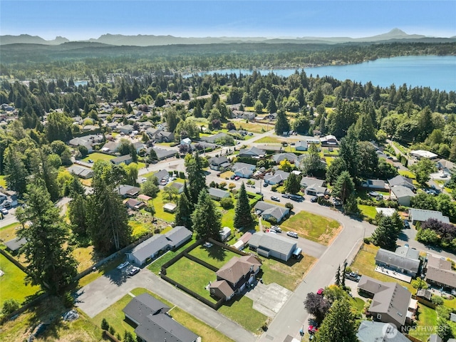 2427 Spruce Rd, Lake Stevens, WA 98258 - aerial overview of property's location featuring a water and mountain view and nearby suburban area