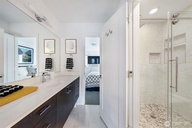 1117 34th Ave Unit B, Seattle, WA 98122 - ensuite bathroom with a stall shower, vanity, and tile patterned flooring