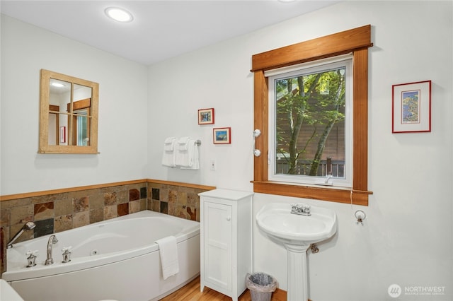 5579 NE Foster Rd, Bainbridge Island, WA 98110 - full bath featuring a jetted tub and recessed lighting