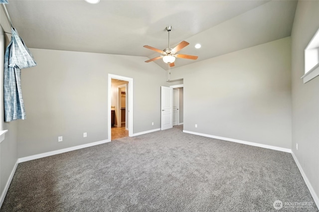 1330 Caprio Loop, Walla Walla, WA 99362 - unfurnished bedroom featuring vaulted ceiling, carpet flooring, recessed lighting, a ceiling fan, and ensuite bathroom
