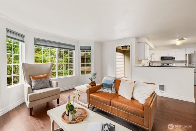 9822 NE 122nd St Unit U101, Kirkland, WA 98034 - living area featuring wood finished floors and ornamental molding