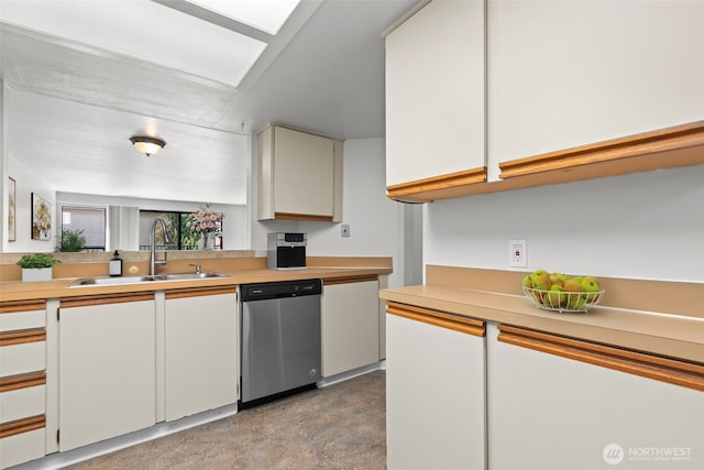 500 W Roy St Unit W103, Seattle, WA 98119 - kitchen featuring dishwasher, light countertops, concrete floors, and white cabinetry