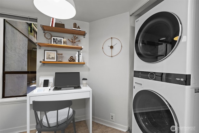 500 W Roy St Unit W103, Seattle, WA 98119 - washroom featuring stacked washing machine and dryer and an office area