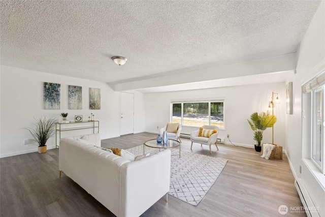 19520 Grannis Rd, Bothell, WA 98012 - living area with wood finished floors, a textured ceiling, and a baseboard heating unit