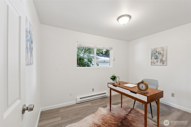 19520 Grannis Rd, Bothell, WA 98012 - office area featuring baseboard heating and wood finished floors