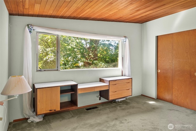 4728 86th Ave SE, Mercer Island, WA 98040 - unfurnished bedroom with multiple windows, wooden ceiling, carpet flooring, and an office area