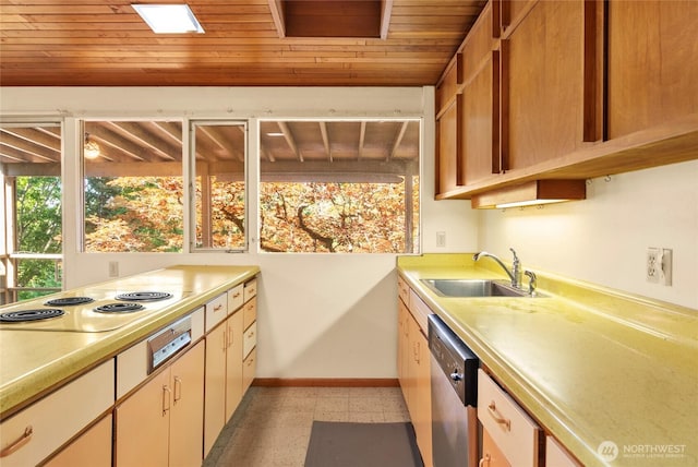 4728 86th Ave SE, Mercer Island, WA 98040 - kitchen featuring stainless steel dishwasher, electric cooktop, wood ceiling, and light countertops