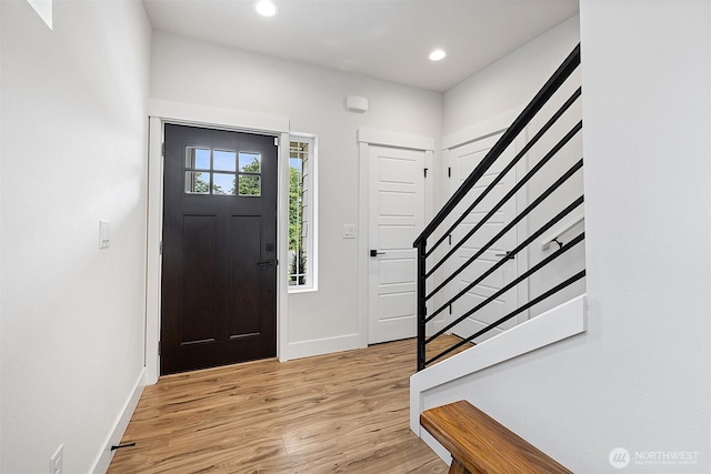 10111 12th Ave E, Tacoma, WA 98445 - foyer entrance featuring stairway, light wood-type flooring, and recessed lighting