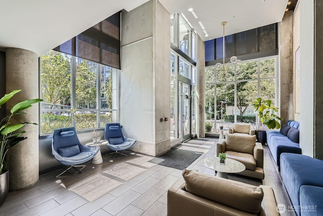 76 Cedar St Unit 806, Seattle, WA 98121 - lobby with a high ceiling and floor to ceiling windows