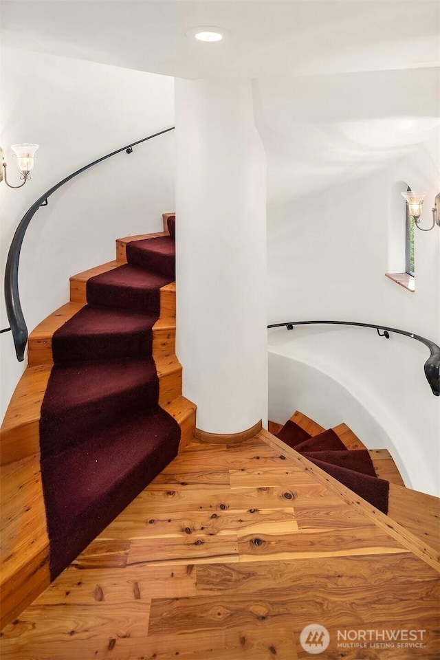 24917 Dockton Rd SW, Vashon, WA 98070 - staircase with wood-type flooring and recessed lighting