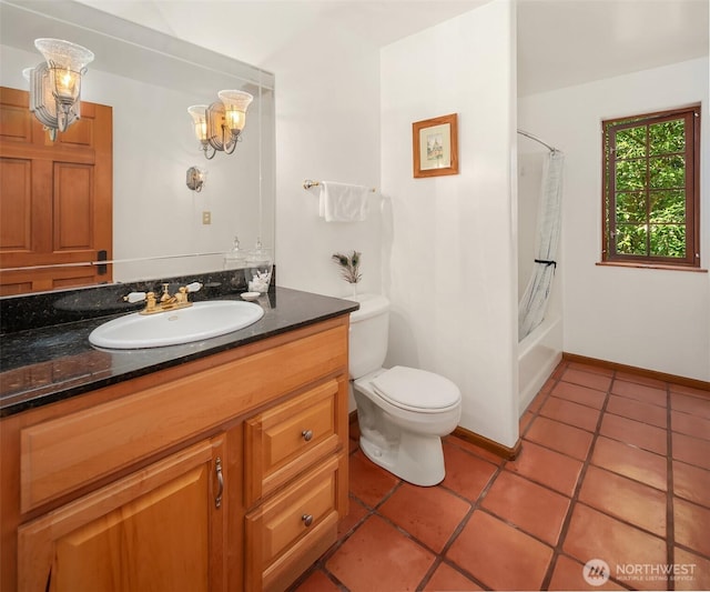 24917 Dockton Rd SW, Vashon, WA 98070 - full bath featuring vanity, tile patterned flooring, shower / bath combo, and a chandelier