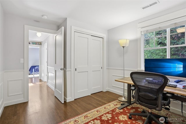 4712 90th Ave SE, Mercer Island, WA 98040 - office featuring dark wood-style flooring and a wainscoted wall
