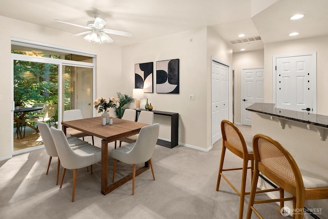412 228th St SW Unit F101, Bothell, WA 98021 - dining room with light colored carpet, a ceiling fan, and recessed lighting