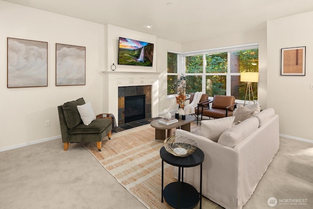 412 228th St SW Unit F101, Bothell, WA 98021 - living area featuring carpet flooring and a tile fireplace