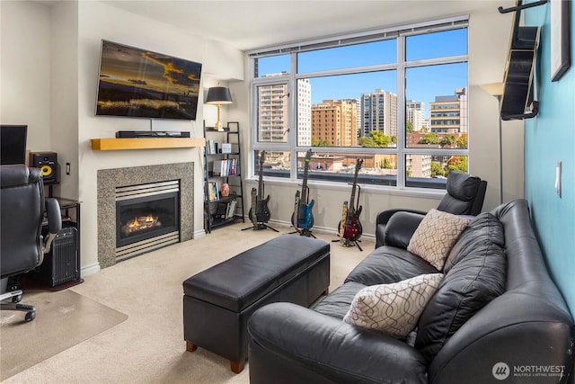 1420 Terry Ave Unit 1607, Seattle, WA 98101 - living area featuring carpet and a glass covered fireplace