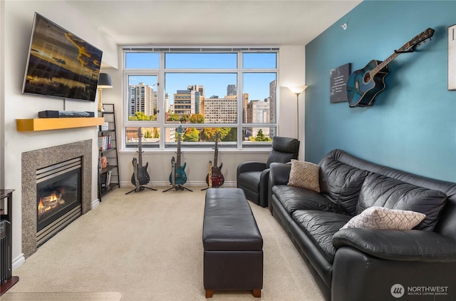1420 Terry Ave Unit 1607, Seattle, WA 98101 - living area with carpet and a glass covered fireplace