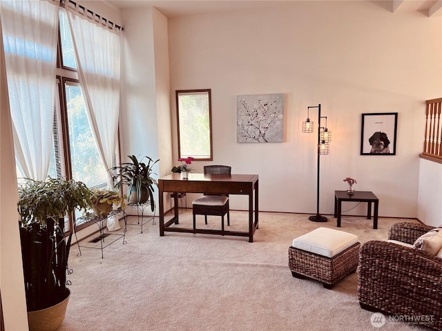 8123 129th Pl SE, Newcastle, WA 98056 - office area featuring carpet flooring, plenty of natural light, and a high ceiling