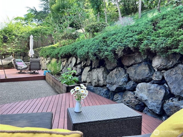 8123 129th Pl SE, Newcastle, WA 98056 - wooden terrace featuring outdoor dining area