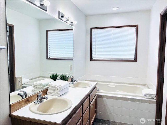 8123 129th Pl SE, Newcastle, WA 98056 - full bathroom with double vanity, a garden tub, and tile patterned flooring