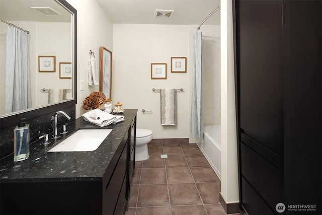 2033 2nd Ave Unit 703, Seattle, WA 98121 - bathroom with vanity, tile patterned floors, and shower / bathtub combination with curtain