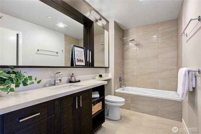 1760 NW 56th St Unit 520, Seattle, WA 98107 - bathroom featuring tiled shower / bath, vanity, and tile patterned floors
