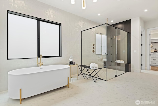 5515 108th Ave NE, Kirkland, WA 98033 - bathroom with a shower stall, a freestanding tub, and recessed lighting