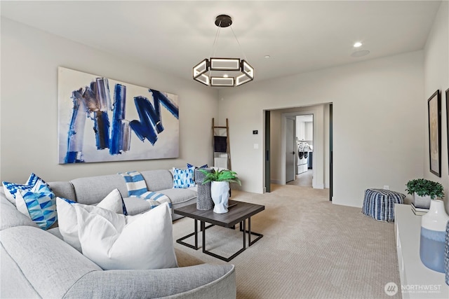5515 108th Ave NE, Kirkland, WA 98033 - living room featuring separate washer and dryer, carpet floors, and recessed lighting